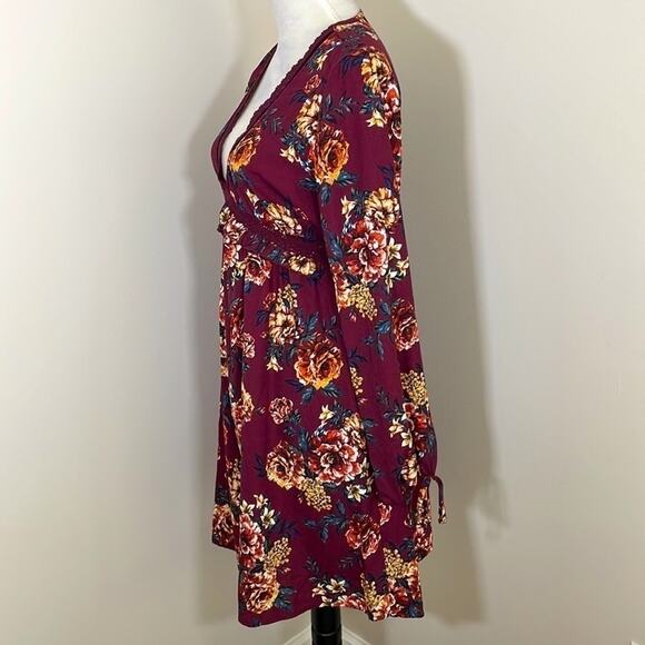 Xhilaration long sleeve boho burgundy floral midi dress - Picture 5 of 5